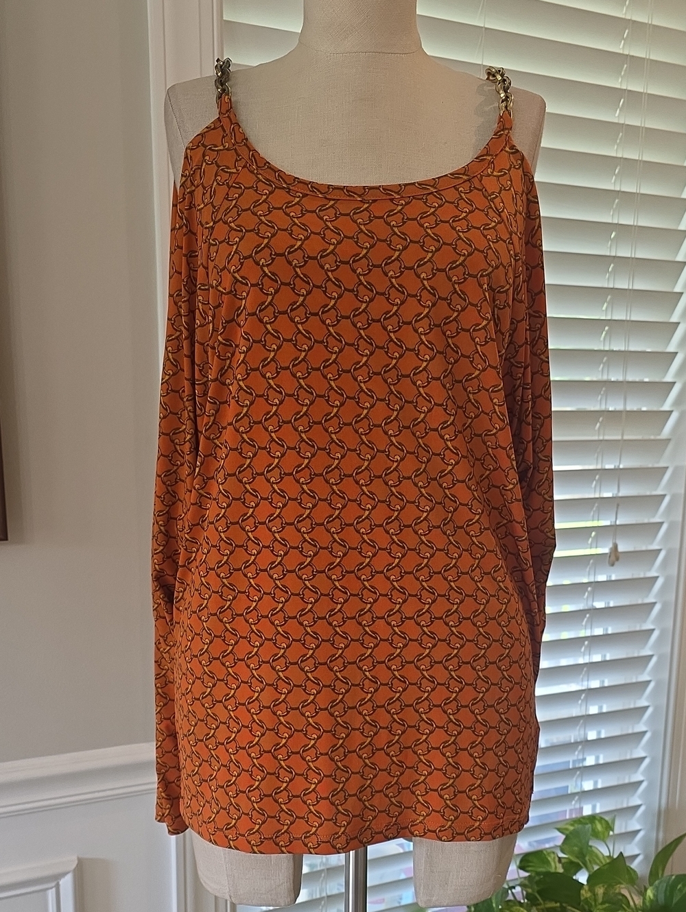 Michael Kors Orange Chain-Print Cold-Shoulder Dress